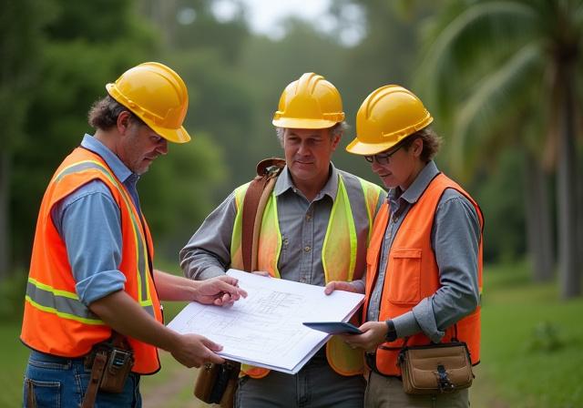 Southeast Arborist team reviewing landscape plans onsite in Loxahatchee